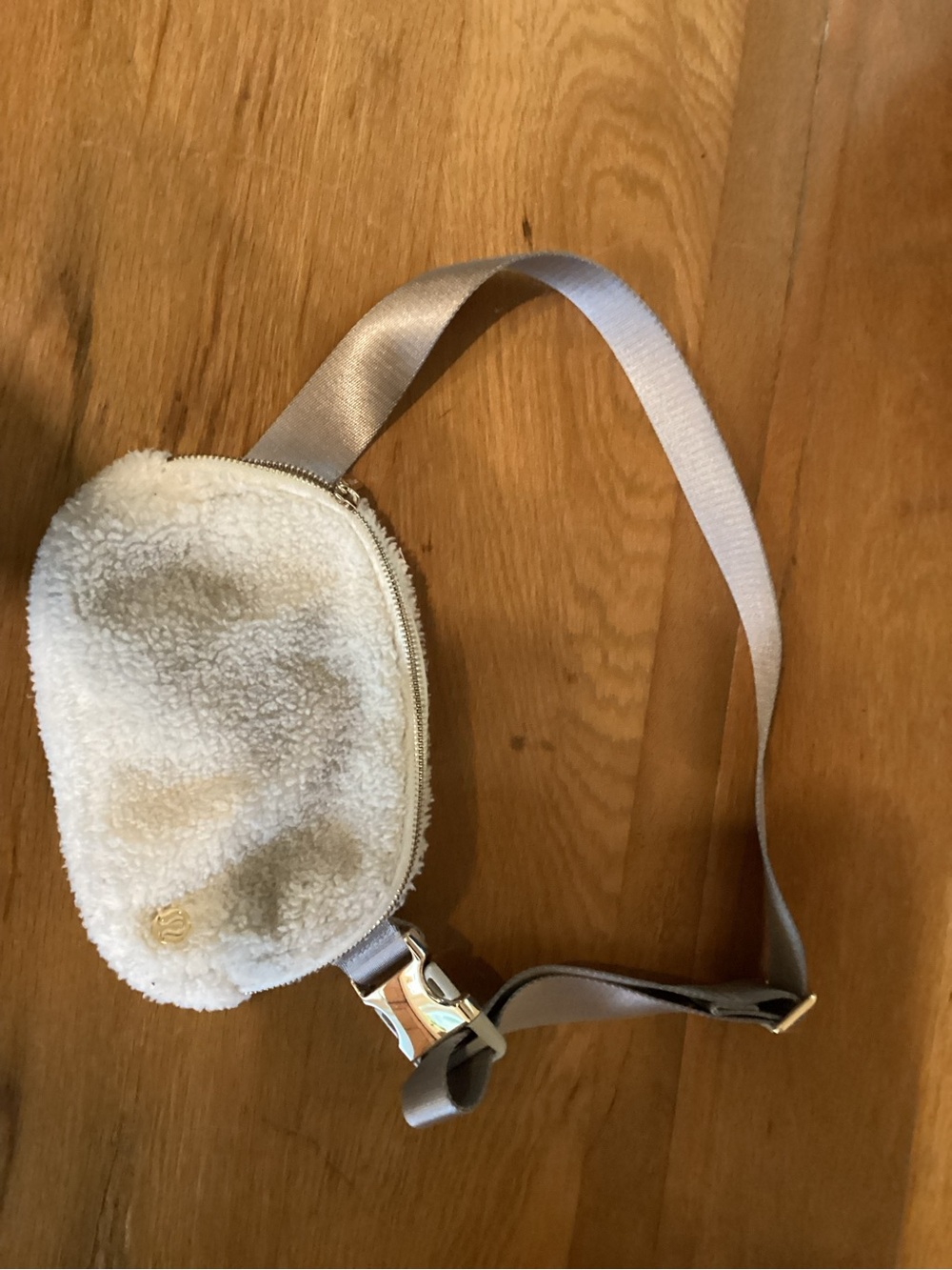 lululemon athletica Cream Sherpa Mini Bag with Gray Strap